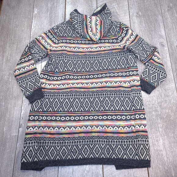 Monteau Womens Intarsia Size Large Cardigan Open Front Hooded Duster - Picture 2 of 6